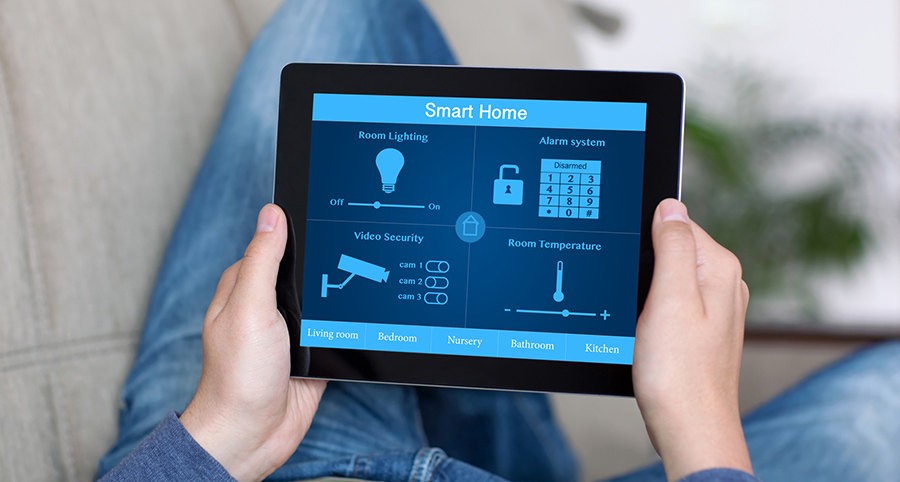 The ability to access and control security components from a mobile device is one of the top smart home trends in Boston. Close-up of smart home security app.